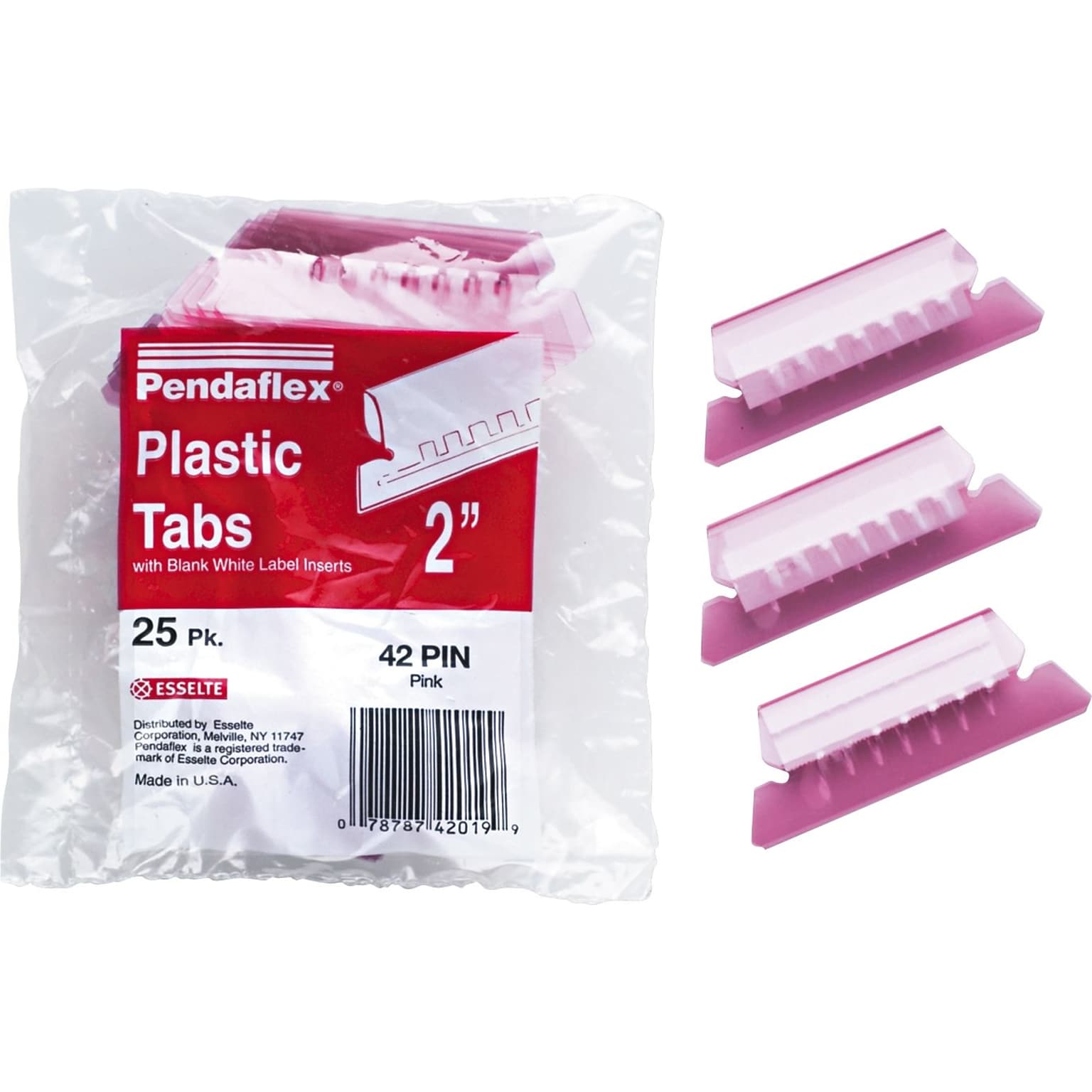 Pendaflex Hanging File Folder Tabs, 1/5 Tab, Two Inch, Pink Tab/White Insert, 25/Pack