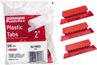 Pendaflex Hanging Folder Tab, 2 x 0.75, Red, 25/Pack (PFX 42 RED)