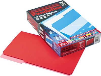 Pendaflex Interior File Folders, 1/3 Cut Top Tab, Legal, Red, 100/Box