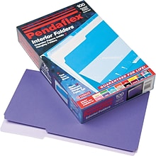 Pendaflex Interior File Folders, 1/3 Cut Top Tab, Legal, Violet, 100/Box