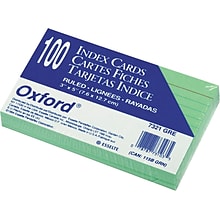 Oxford 3 x 5 Index Cards, Lined, Green, 100/Pack  (7321GRE)