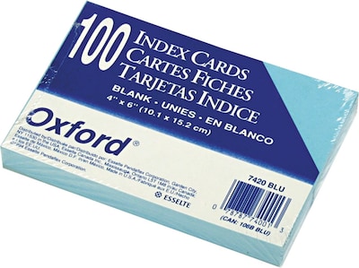 Oxford 4 x 6 Index Cards, Blank, Blue, 100/Pack (7420BLU)