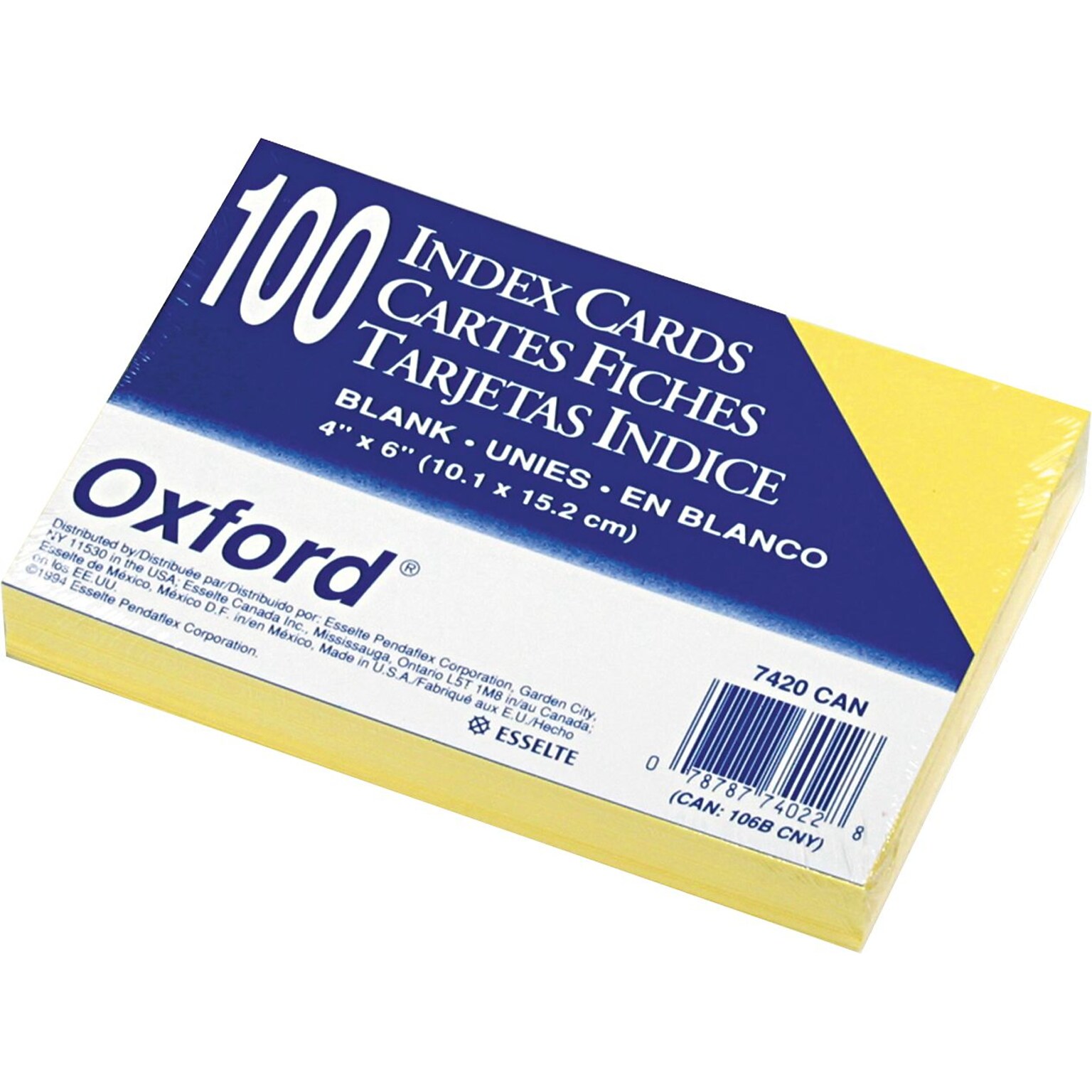 Oxford 4 x 6 Index Cards, Blank, Canary, 100/Pack (7420CAN)