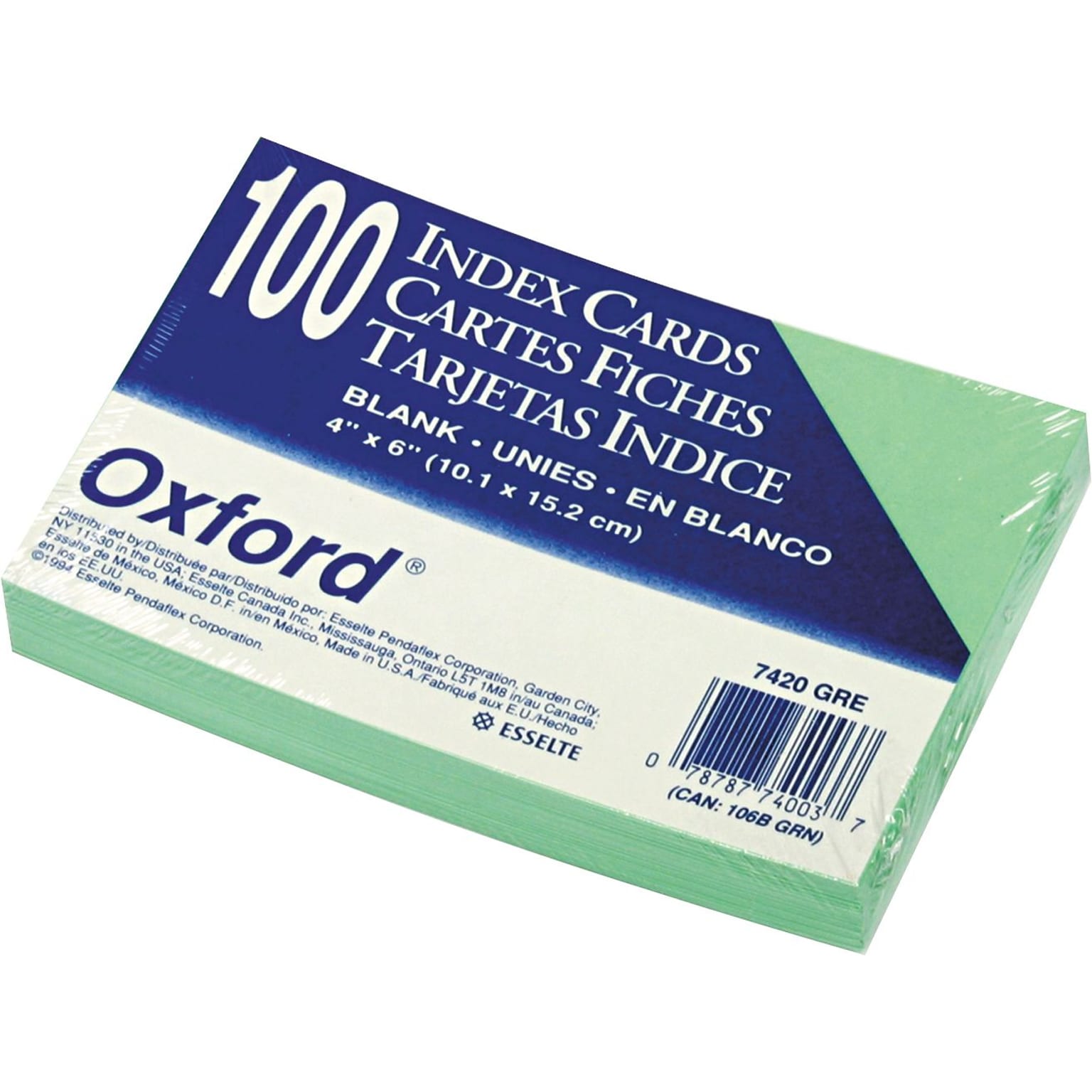 Oxford 4 x 6 Index Cards, Blank, Green, 100/Pack (7420GRE)