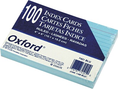 Oxford Ruled Index Cards, 4 x 6, Blue, 100/Pack