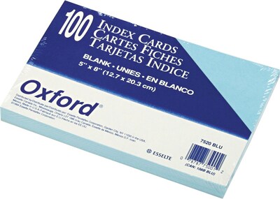 Oxford Unruled Index Cards, 5 x 8, Blue, 100/Pack