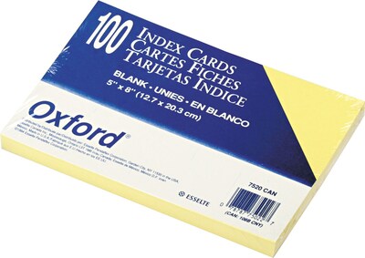 Oxford Unruled Index Cards, 5 x 8, Canary, 100/Pack