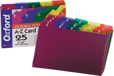 Oxford Poly Index Card Guides- A-Z or Monthly, 4x6, 5 Tab, Assorted