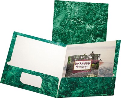 Oxford Marble Design Laminated High Gloss Twin Pocket Folder, Emerald Green, 25/box