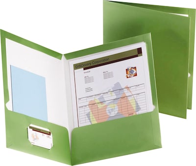 Oxford Two-Pocket Laminated Folder, 100-Sheet Capacity, Metallic Green, 25/Box (OXF504560)