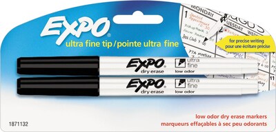 Expo Dry Erase Markers, Ultra Fine Tip, Black, 2/Pack (1871132)