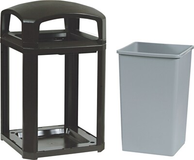Rubbermaid® Landmark Series Dome-Top Trash Containers, 3958 Rigid Liner, Sable, 35 gal. (FG397000SBLE)