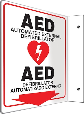 Accuform AED Automated External Defibrillator.. Projection Sign, Black/Red/White, 12H x 9W (SBPSP7