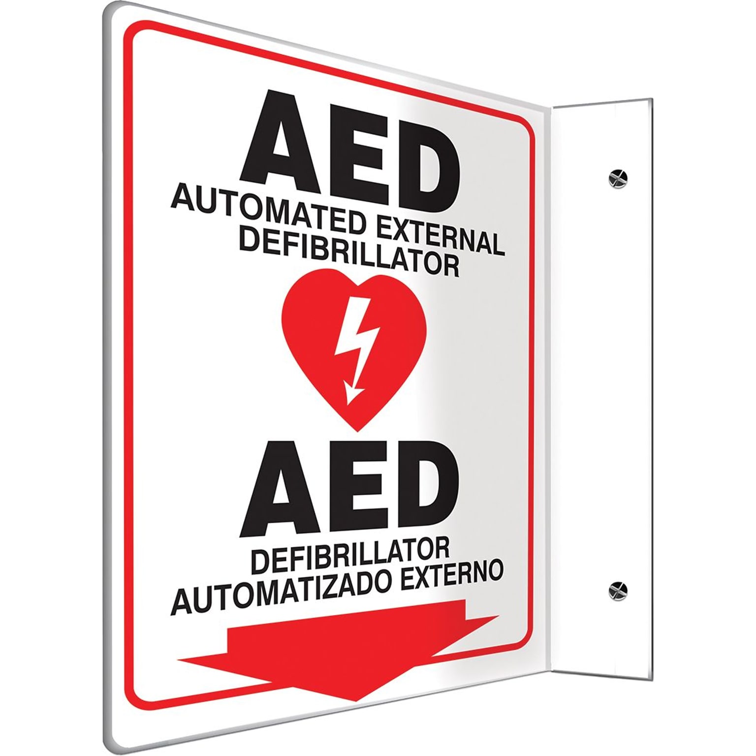 Accuform AED Automated External Defibrillator.. Projection Sign, Black/Red/White, 12H x 9W (SBPSP760)
