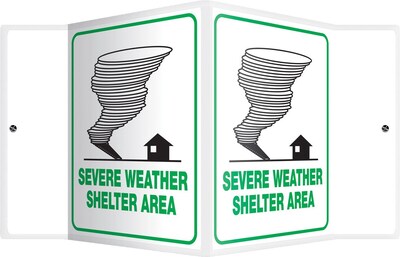 Accuform Signs® Severe Weather Shelter Area Projection Sign, Green/White, 6H x 5W, 1/Pack