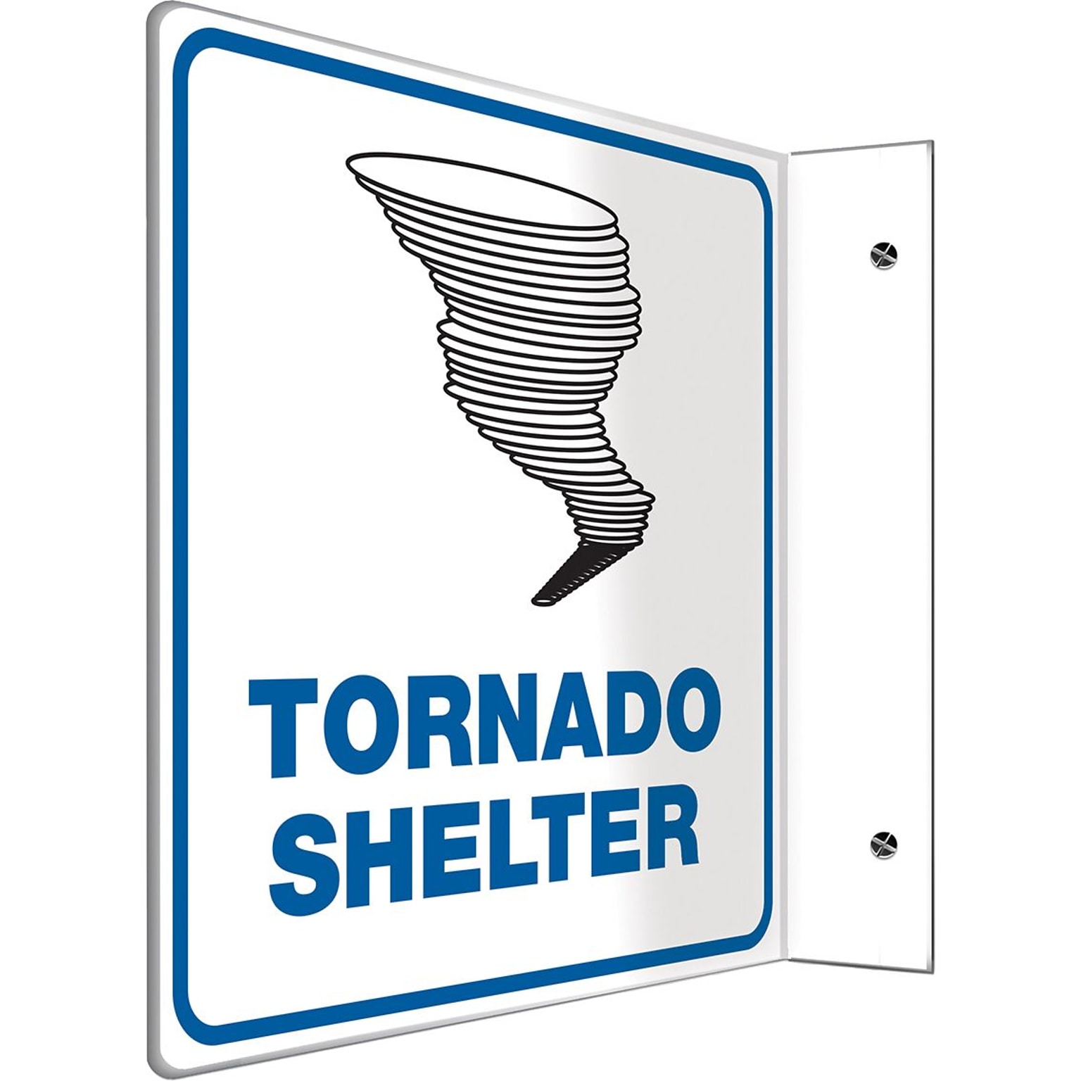 Accuform Signs® Tornado Shelter Projection Sign, Black/Blue/White, 8H x 8W, 1/Pack