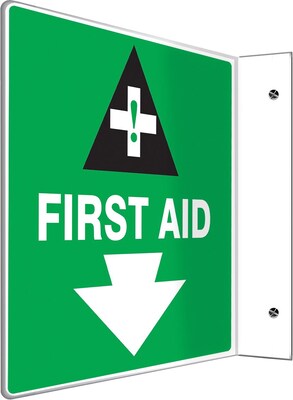 Accuform Signs® First Aid Projection Sign, 8H x 8W, 1/Pack, White/Black/Green