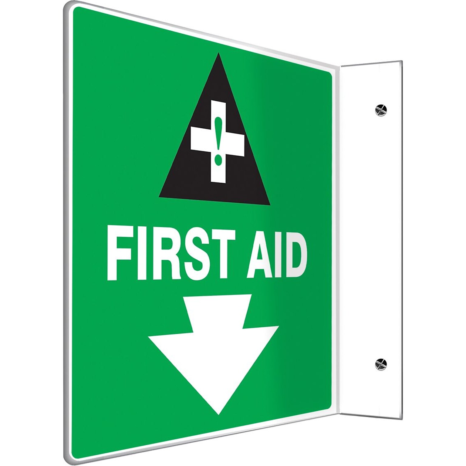 Accuform Signs® First Aid Projection Sign, 8H x 8W, 1/Pack, White/Black/Green