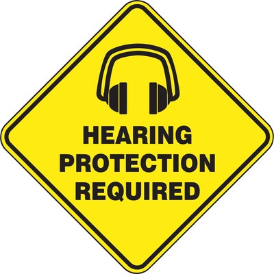 Accuform Signs® Slip-Gard™ HEARING PROTECTION REQUIRED Diamond Floor Sign, Black/Yellow, 17H x 17W