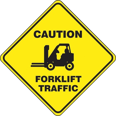 Accuform Slip-Gard CAUTION FORKLIFT TRAFFIC Diamond Floor Sign, Black/Yellow, 17H x 17W (PSR404)