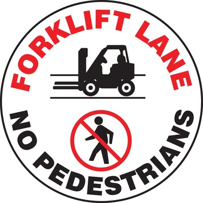 Accuform Slip-Gard FORKLIFT LANE NO PEDESTRIANS Round Floor Sign, Black/Red/White, 17Dia. (MFS747)