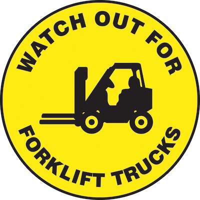 Accuform Slip-Gard WATCH OUT FOR FORK LIFT TRAFFIC Round Floor Sign, Black/Yellow, 17Dia. (MFS706)