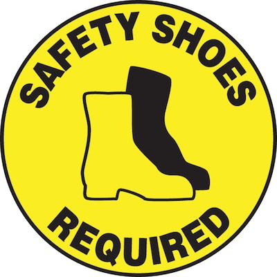 Accuform Slip-Gard SAFETY SHOES REQUIRED Round Floor Sign, Black/Yellow, 8Dia. (MFS316)