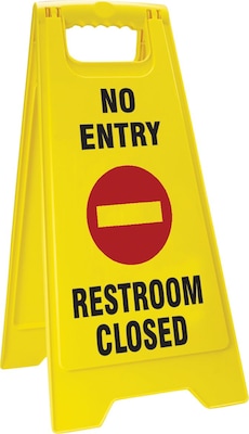 Accuform Signs® Slip-Gard™ NO ENTRY RESTROOM CLOSED 2 X Fold-Ups, Red/Black/Yellow, 25H x 12W