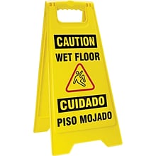 Accuform Slip-Gard CAUTION WET FLOOR/CUIDADO PISO MOJADO 2xFold-Ups, Red/BLK/Yellow, 25x12 (SBPFW4