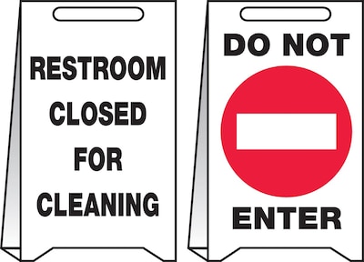 Accuform Signs® Slip-Gard™ RESTROOM CLOSED FOR CLEANING..Reversible Fold-Ups, Red/BLK/White, 20x12