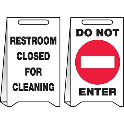 Accuform Signs® Slip-Gard™ RESTROOM CLOSED FOR CLEANING..Reversible Fold-Ups, Red/BLK/White, 20x12