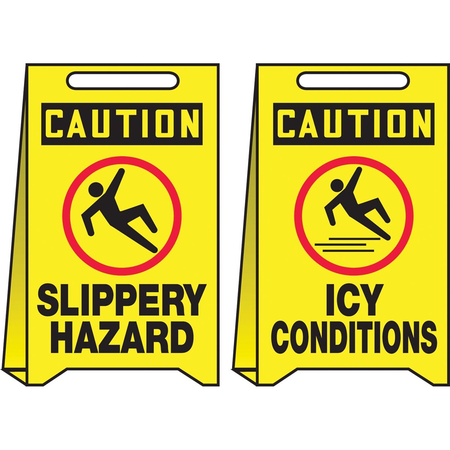 Accuform Slip-Gard CAUTION SLIPPERY HAZARD.. Reversible Fold-Ups, Red/Black/Yellow, 20x12 (PFE419)