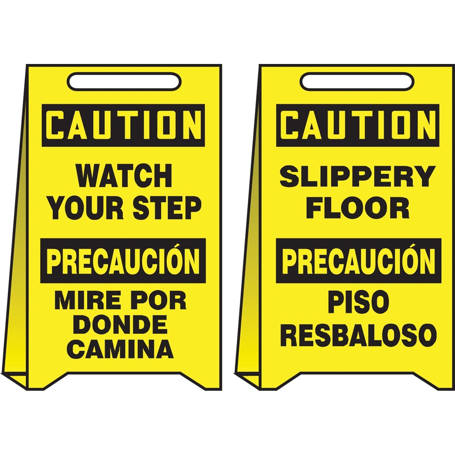 Accuform Slip-Gard CAUTION WATCH YOUR STEP... Reversible Fold-Ups, Black/Yellow, 20H x 12W (PFE456)