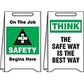 Accuform Signs® Slip-Gard™ ON THE JOB SAFETY BEGINS HERE..Reversible Fold-Ups, Green/BLK/WHT 20x12