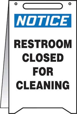 Accuform Slip-Gard NOTICE RESTROOM CLOSED FOR CLEANING Fold-Ups, Black/Blue/White, 20 x 12 (MF114)