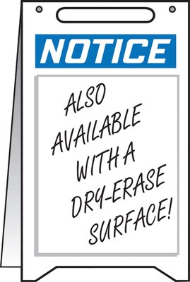 Accuform Slip-Gard NOTICE with DRY ERASE AREA Fold-Ups, Blue/White, 20H x 12W (MF101DE)