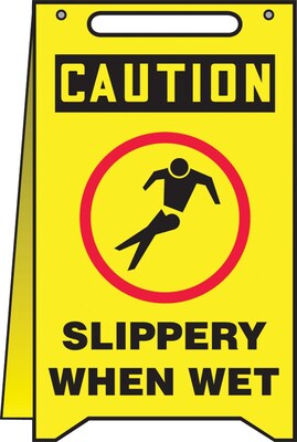 Accuform Slip-Gard CAUTION SLIPPERY WHEN WET Fold-Ups, Black/Red/Yellow, 20H x 12W (MF119)