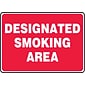 Accuform Safety Sign, DESIGNATED SMOKING AREA, 7" x 10", Plastic (MSMK404VP)