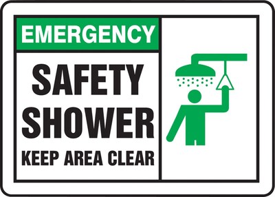 ACCUFORM SIGNS® Safety Sign, EMERGENCY SAFETY SHOWER KEEP AREA CLEAR, 7 x 10, Plastic, Each