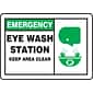 Accuform Safety Sign, EMERGENCY EYE WASH STATION KEEP AREA CLEAR, 10" x 14", Plastic (MFSD927VP)