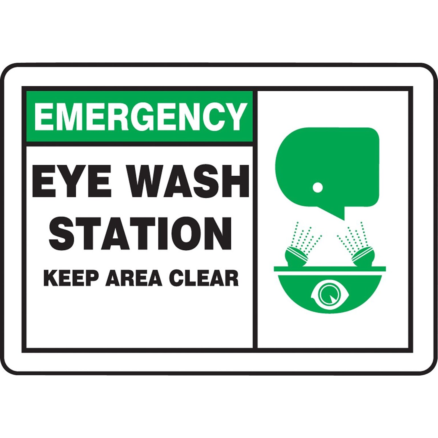 Accuform Safety Sign, EMERGENCY EYE WASH STATION KEEP AREA CLEAR, 10 x 14, Plastic (MFSD927VP)