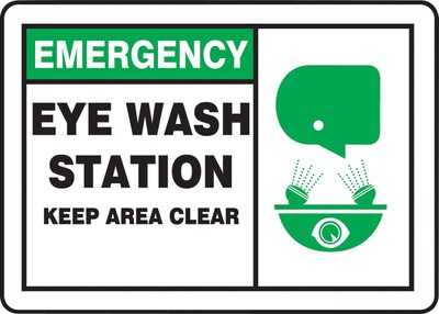 Accuform Safety Sign, EMERGENCY EYE WASH STATION KEEP AREA CLEAR, 7 x 10, Plastic (MFSD928VP)