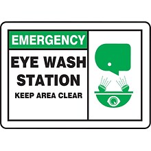 Accuform Safety Sign, EMERGENCY EYE WASH STATION KEEP AREA CLEAR, 7 x 10, Plastic (MFSD928VP)