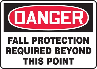 Accuform Safety Sign, DANGER FALL PROTECTION REQUIRED BEYOND THIS POINT, 7 x 10, Plastic (MFPR104VP)