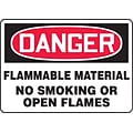 Accuform Safety Sign, DANGER FLAMMABLE MATERIAL NO SMOKING OR OPEN FLAMES, 7 x 10, Plastic (MSMK25