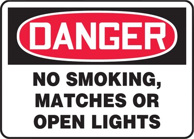 Accuform Safety Sign, DANGER NO SMOKING, MATCHES OR OPEN LIGHTS, 7 x 10, Plastic (MSMK135VP)