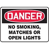 ACCUFORM SIGNS® Safety Sign, DANGER NO SMOKING, MATCHES OR OPEN LIGHTS, 7 x 10, Plastic, Each