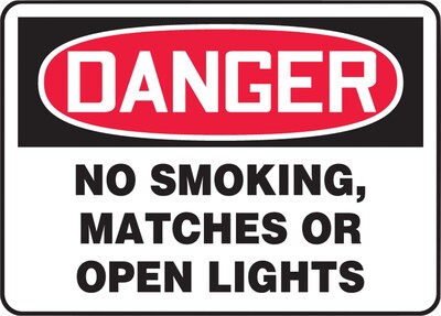 ACCUFORM SIGNS® Safety Sign, DANGER NO SMOKING, MATCHES OR OPEN LIGHTS, 7 x 10, Aluminum, Each