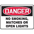 ACCUFORM SIGNS® Safety Sign, DANGER NO SMOKING, MATCHES OR OPEN LIGHTS, 7 x 10, Aluminum, Each
