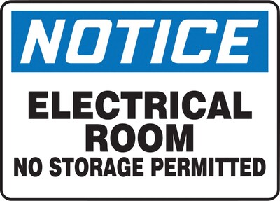 Accuform Safety Sign, NOTICE ELECTRICAL ROOM NO STORAGE PERMITTED, 10 x 14, Plastic (MELC804VP)